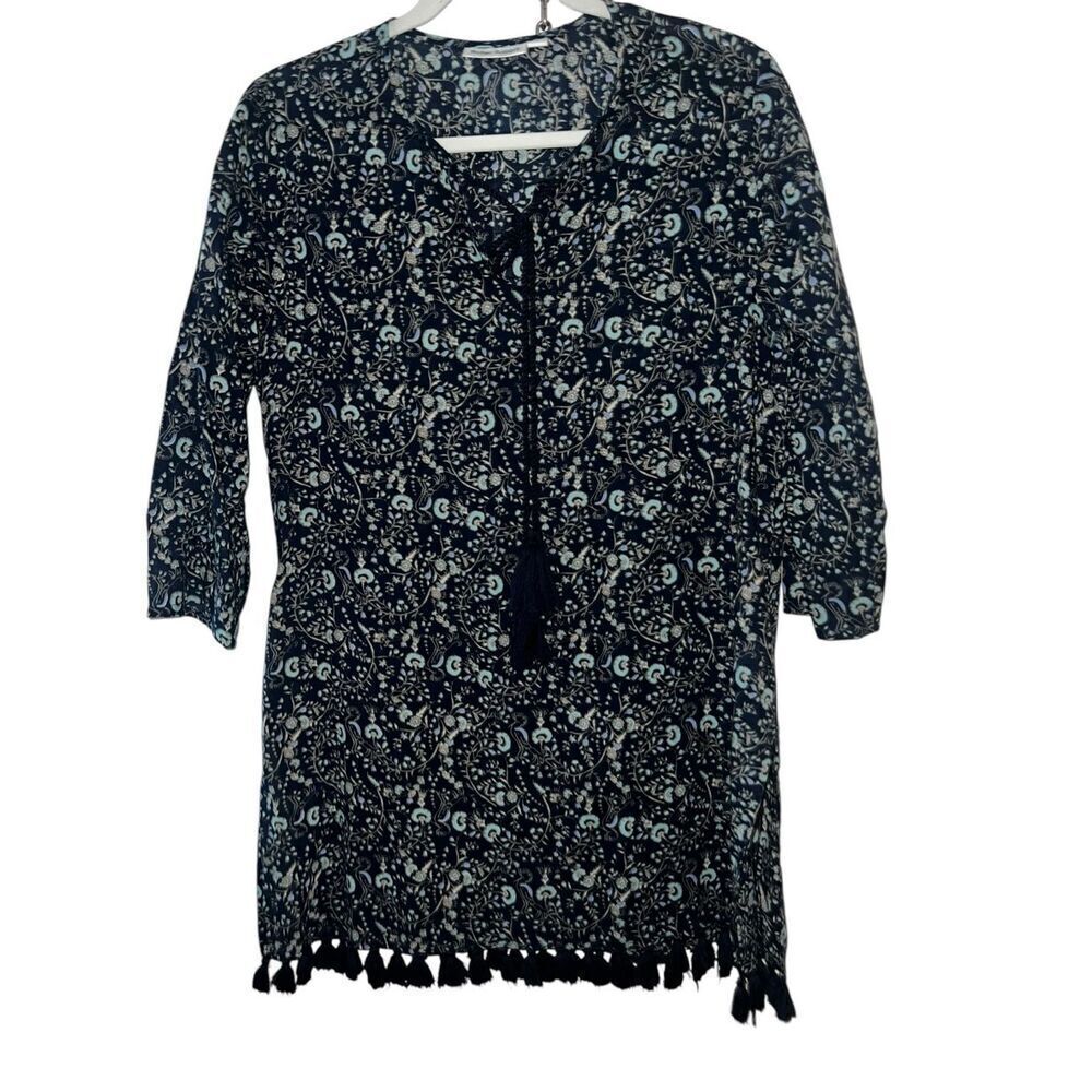 Roller rabbit sz S Bathing Suit cover up Floral Surfer Resort Wear 3/4 Sleeve